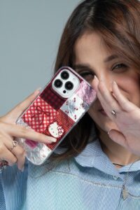 قاب موبایل آیفون کیتی چری آلبالویی پاپیون دار + بندست - تصویر 3